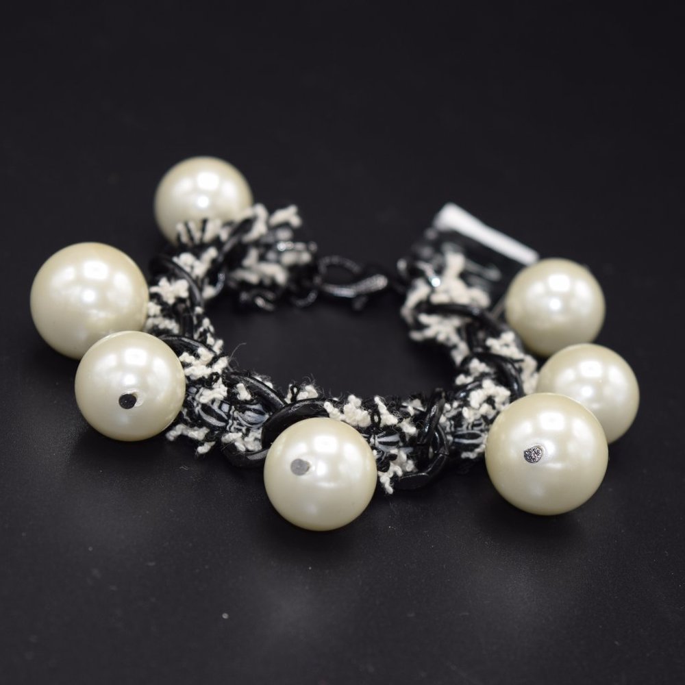 I.N.C. Imitation Pearl Fabric-Weaved Flex Bracelet